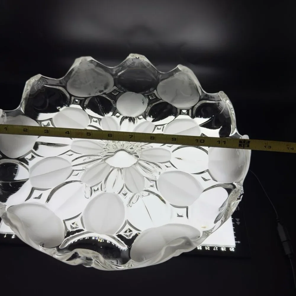 Vintage Bohemian Czech Crystal Cake Stand Frosted Clear Petal Pedestal Plate 12